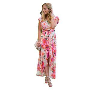 ELIZA J Womens Size 0 Petite Pink Floral Hi-lo Dress NEW No Tags